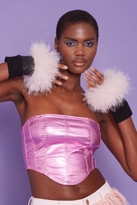 Pink Faux Fur Fingerless Gloves