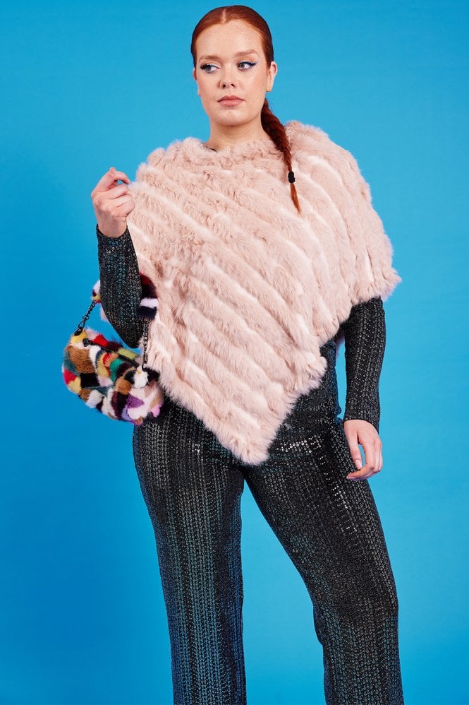 JAYLEY Pink Faux Fur Poncho