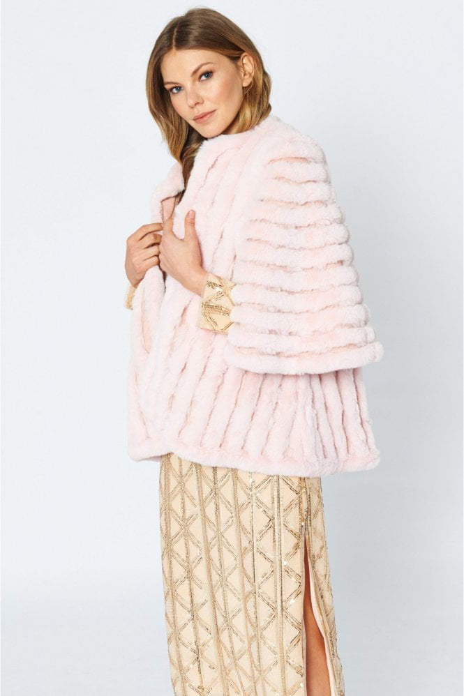 JAYLEY Pink Faux Fur Striped Coat