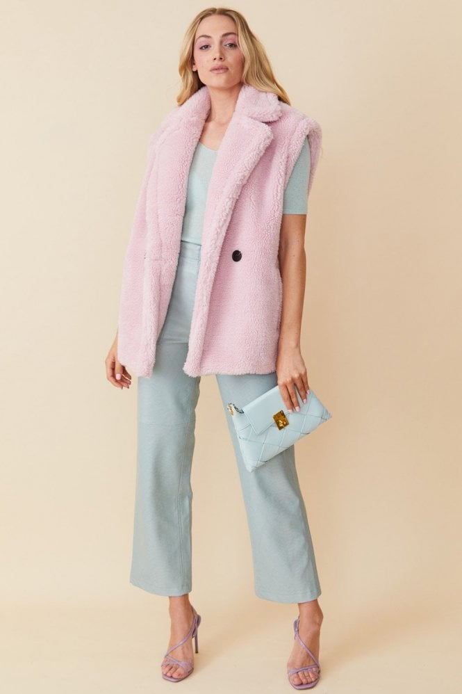 JAYLEY Pink Faux Shearling Midi Gilet | Waistcoat