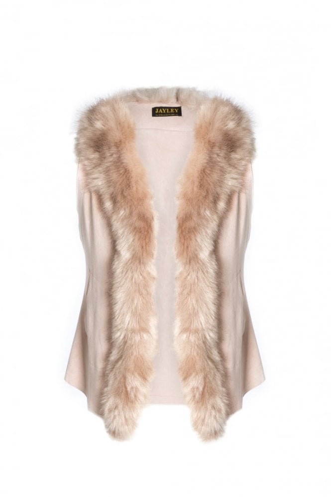 JAYLEY Pink Faux Suede and Faux Fur Gilet | Waistcoat