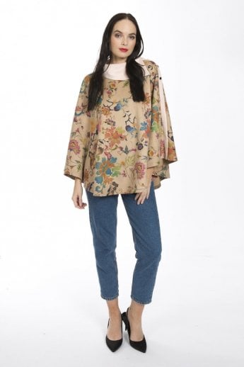 Pink Faux Suede Digital Print Poncho