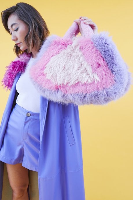Pink Hand Crafted Eco Bamboo Faux Fur Bag
