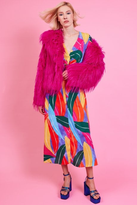 Pink Hand cut Mongolian Fur Knitted Jacket
