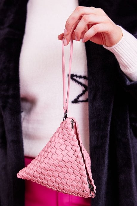 Pink Hand Knitted Eco Leather Pyramid Bag