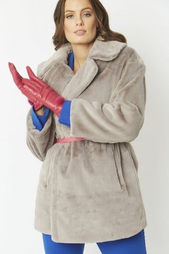 Pink Leather Gloves with Fur Bobble