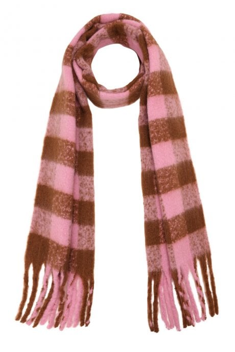 Pink Oversized Tartan Cashmere Blend Scarf