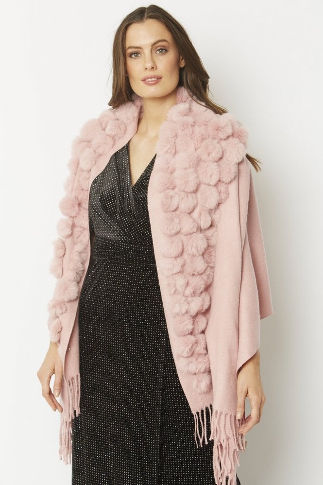 JAYLEY Pink Reversible Cashmere Coney Pom Pom Wrap With Pearls