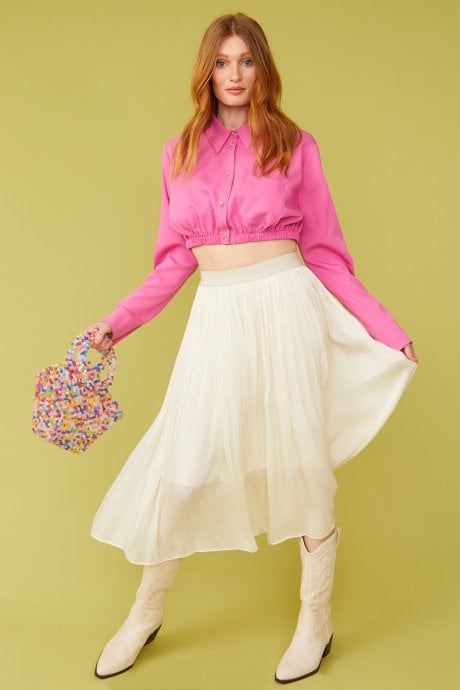 Pink Silk Blend Cropped Kate Shirt