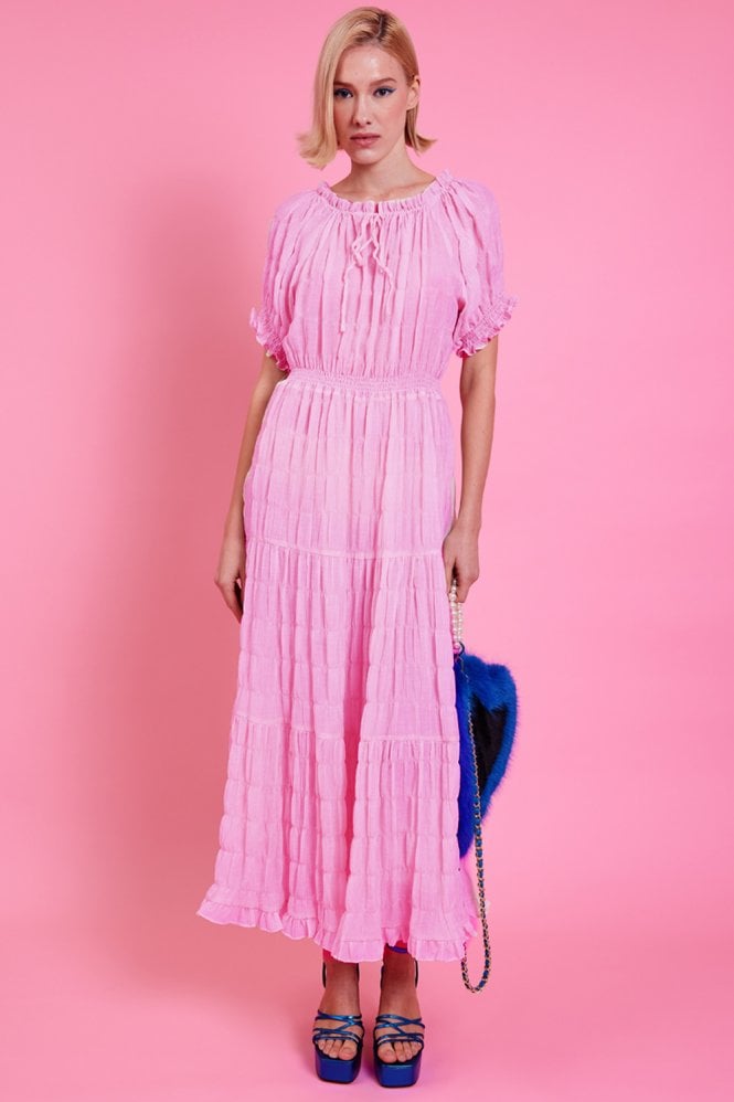 JAYLEY Pink Silk Blend Maxi Ruffle Dress