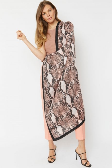 Pink Silk Blend Snake Print Scarf