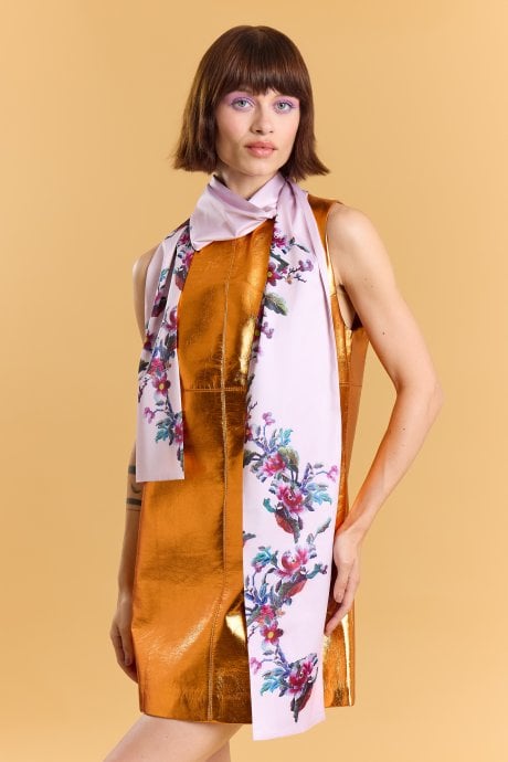 Pink Silk Pink Blend Floral Long Scarf