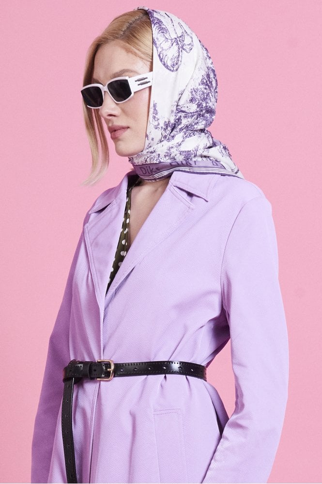 JAYLEY Purple and White Abstract Silk Scarf