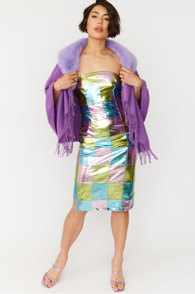 JAYLEY Purple Cashmere Blend Faux Fur Collar Wrap