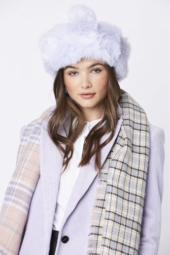 Purple Faux Fur and Faux Suede Pom Hat