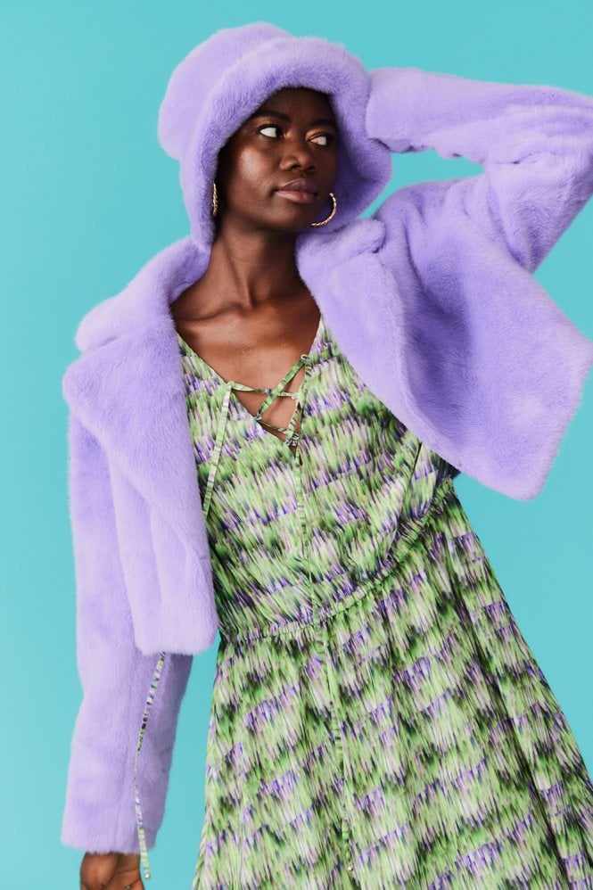 JAYLEY Purple Faux Fur Cropped Jacket