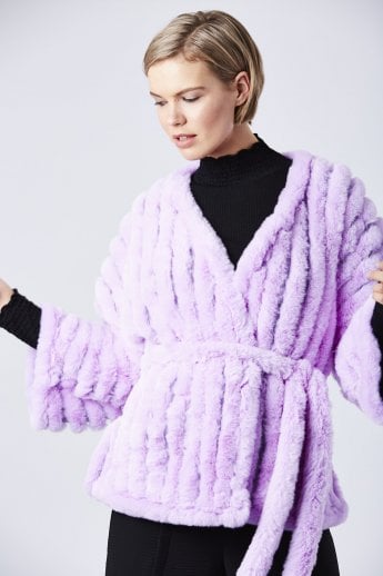 Purple Faux Fur Kimono Jacket