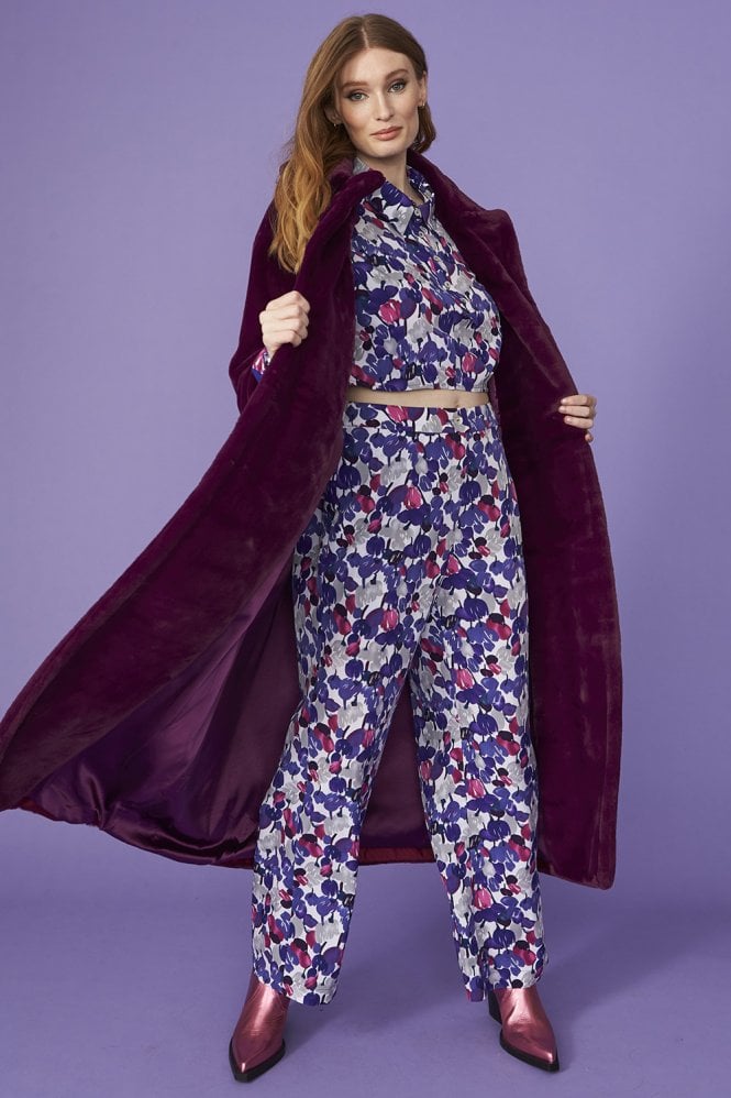 JAYLEY Purple Faux Fur Maxi Coat