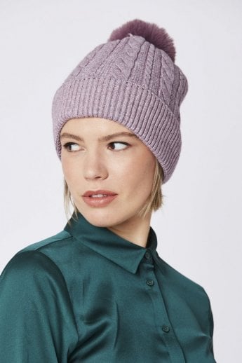 Purple Faux Fur Pom Pom Hat