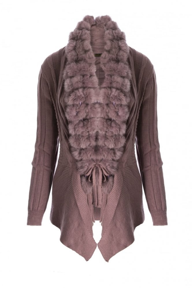 JAYLEY Purple Knitted cardigan with coney fur pom pom