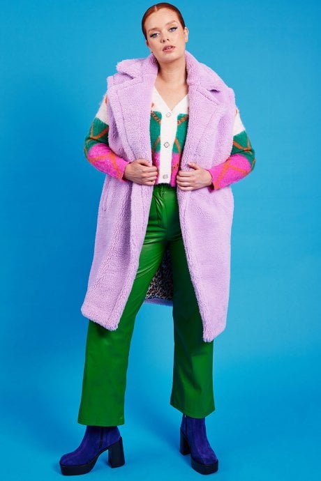 Purple Shearling Maxi Gilet