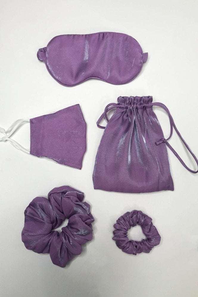 JAYLEY Purple Silk Blend Face Mask, Eye Mask & 2x Scrunchie Set
