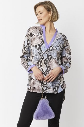 Purple Silk Blend Snake Print Blouse