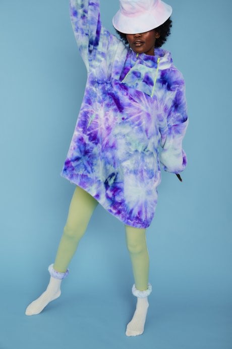 Purple Tie Dyed Faux Fur Jacket Jumper 