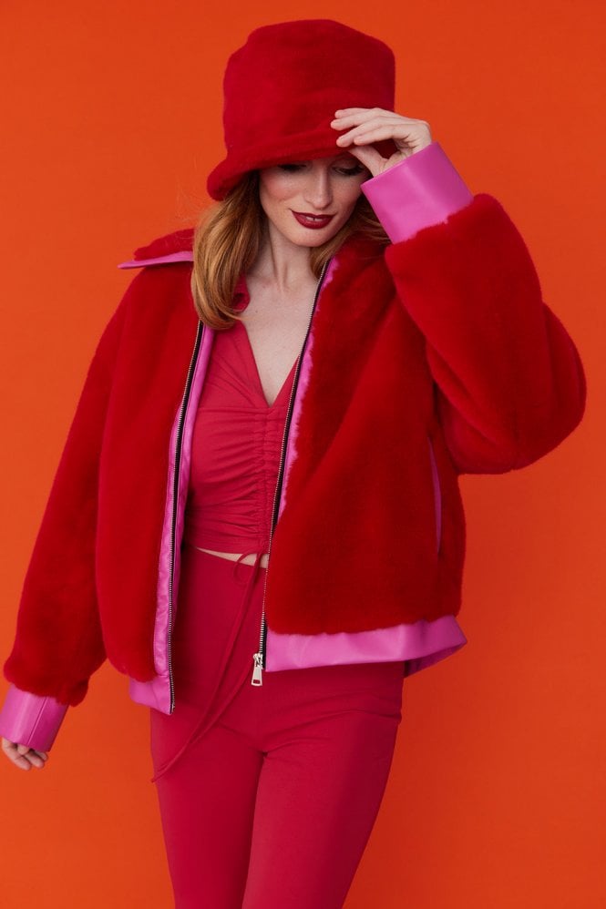 JAYLEY Faux Fur Bomber Jacket