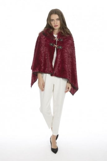 Red Faux Fur Cape with Fox Fur Trim Hood
