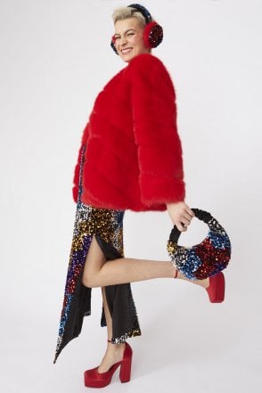 Red Faux Fur Striped Gaga Coat