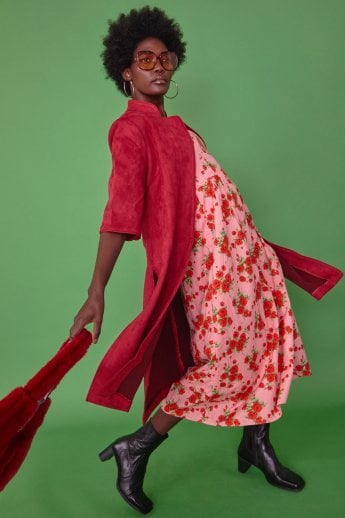 Red Faux Suede Coat