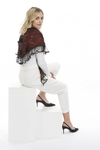 Red Fine Knit and Lace Scarf