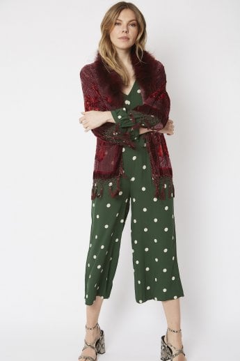 Red Fur Collar Devore Jacket