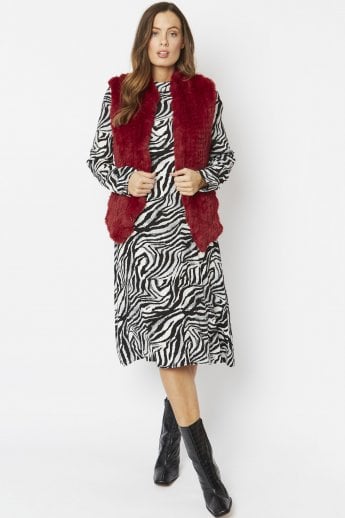 Red Hand Knitted Faux Fur Gilet | Waistcoat