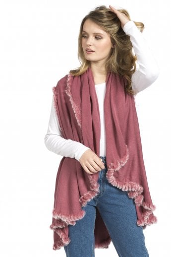 Red Knitted Cape with Coney Fur Trim