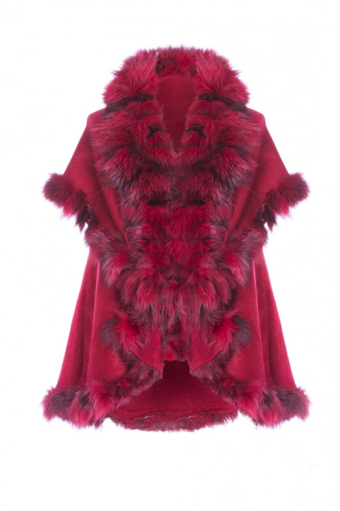 JAYLEY Red Knitted Fox Fur Cape