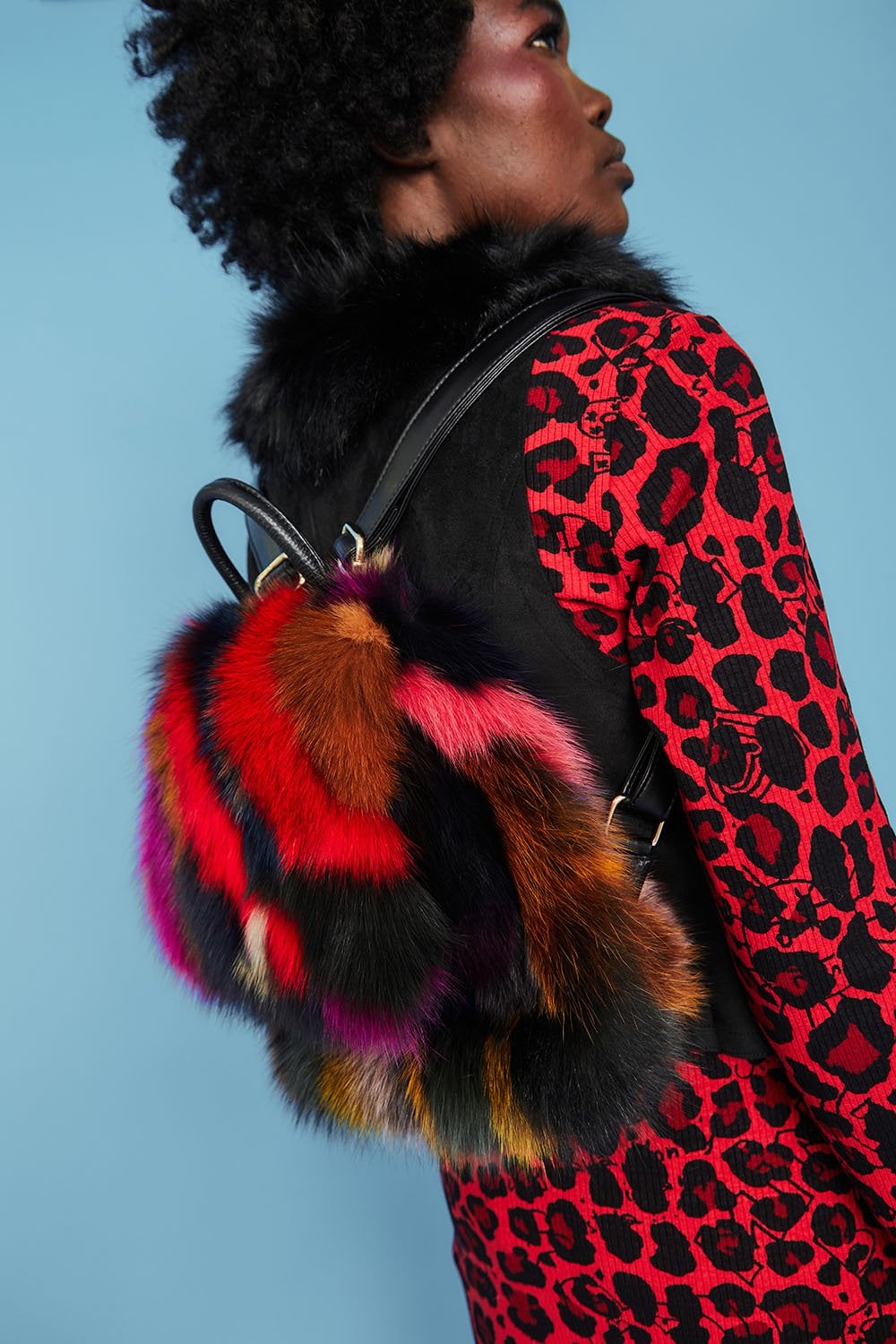 Red Limited Edition Fox Fur Rucksack | Jayley display picture 2