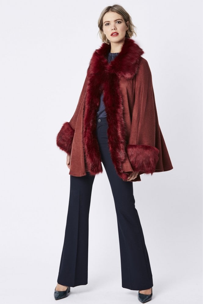 JAYLEY Red Luxury Faux Fur Fine Knitted Coat