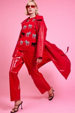Red Maxi Eco Leather Puffer Coat
