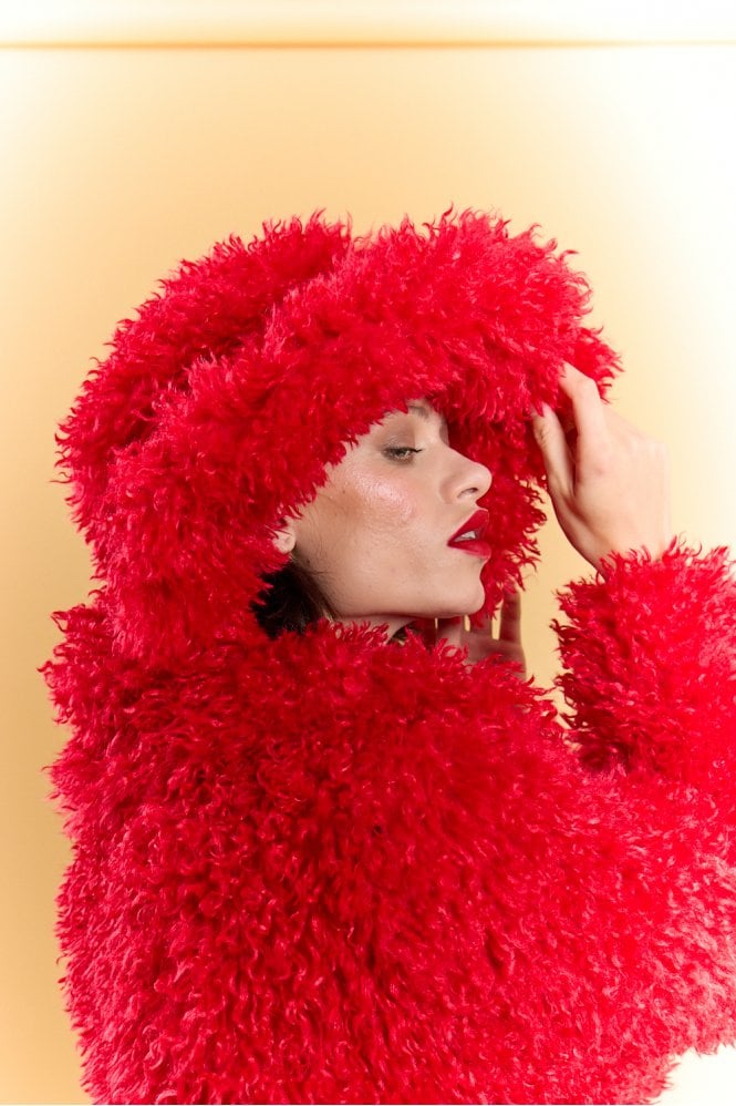 JAYLEY Red Oversized Bamboo Fur Hat