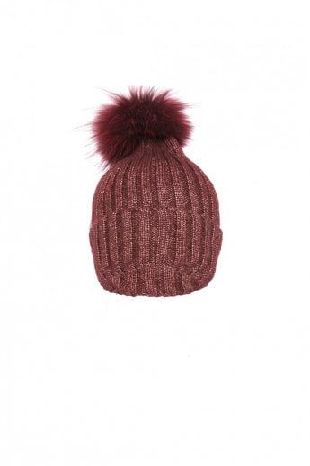 Red Silk and Wool Fox Fur Pompom Hat