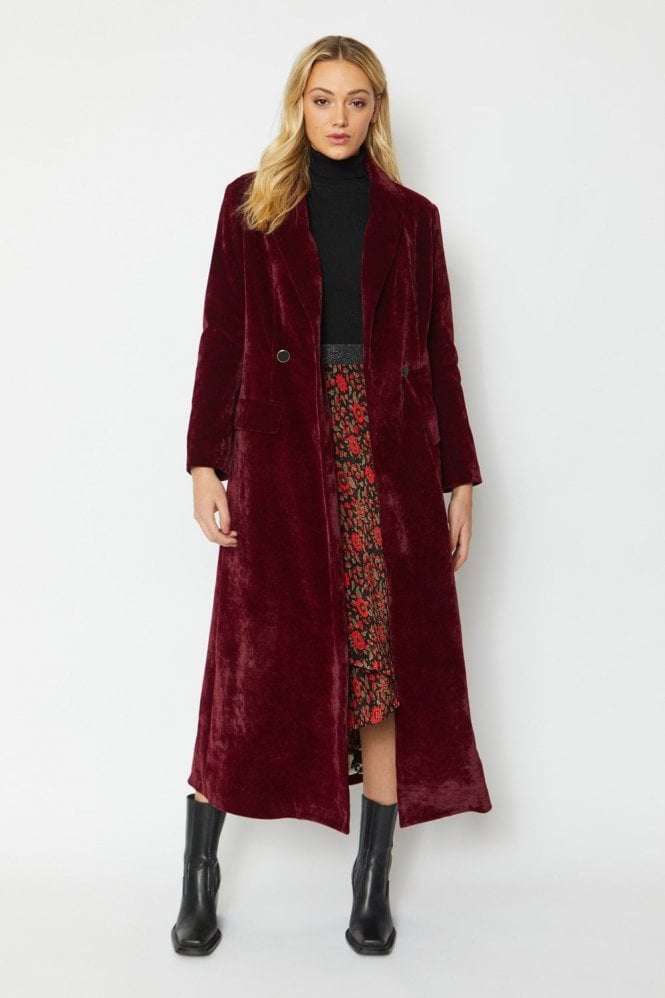 JAYLEY Red Velvet Maxi Coat