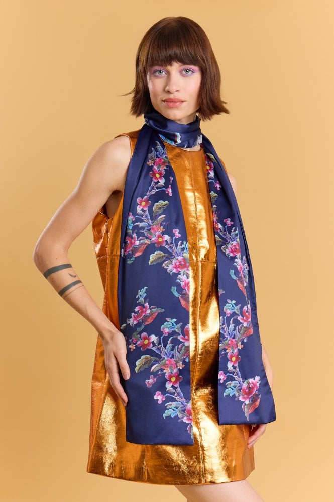 JAYLEY Silk Blend Blue Floral Long Scarf