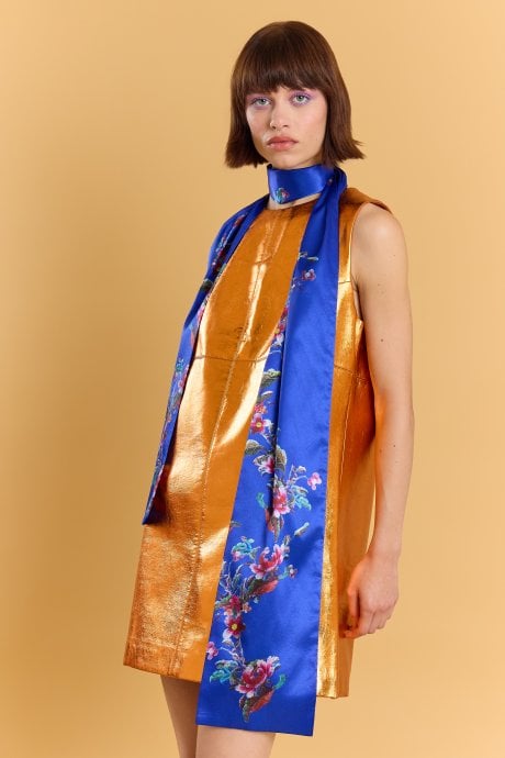 Silk Blend Blue Floral Long Scarf