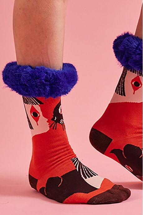 Silk Blend Faux Fur Trim Socks