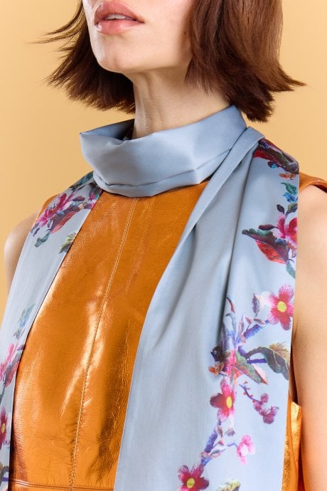 Silk Blend Grey Floral Long Scarf