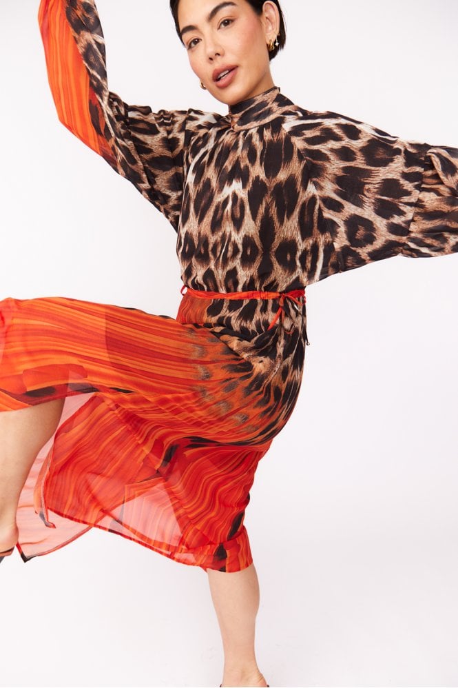 JAYLEY Silk Blend Leopard Maxi Dress in Red