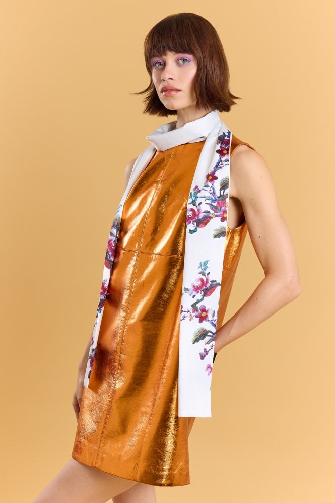 JAYLEY Silk Blend White Floral Long Scarf
