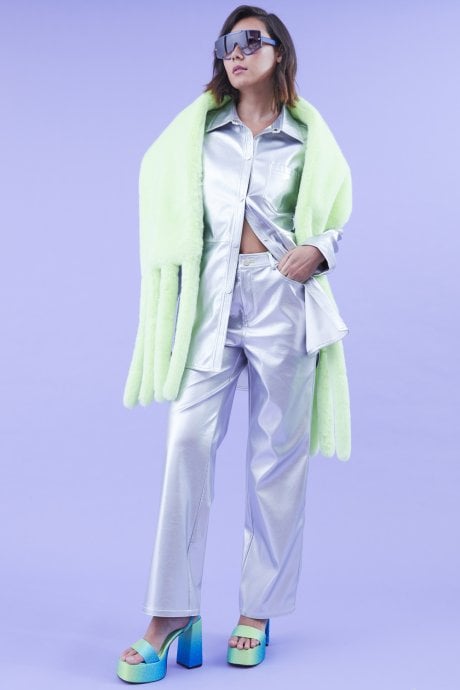 Silver Eco Leather Metallic Trousers
